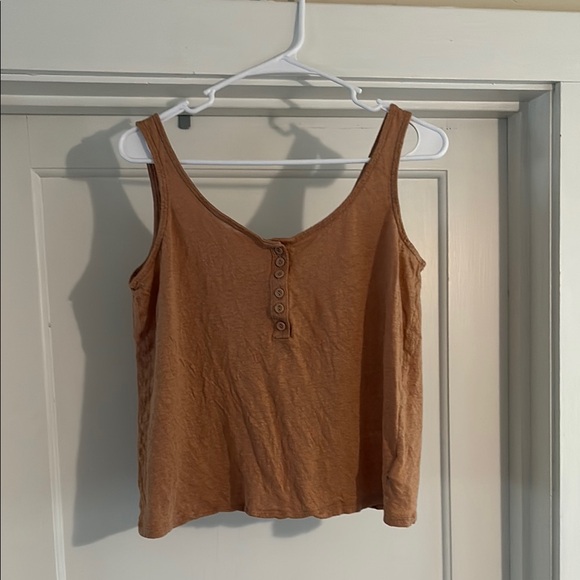 Brown Buttoned Crop Tank Top - Picture 1 of 5